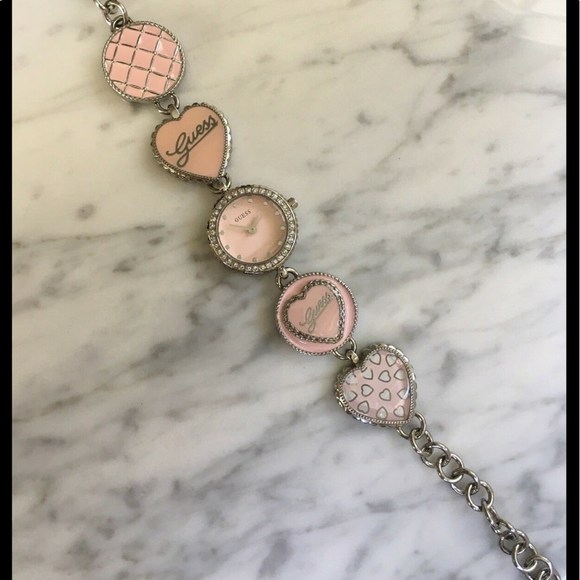 Guess Accessories - Guess  Silver Pink Face Charm Bracelet Watch